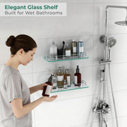 Plantex Glass Shelf for Bathroom/Kitchen Wall Mounted/Living Room Transparent Glass Shelf - Bathroom Organizer (Polished - 15x6 Inches - Pack of 2)