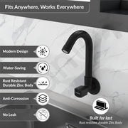 Plantex Single Lever Kitchen Sink Tap with Water Saving Aerator and Brass Spindle Tap/Quarter Turn Sink tap for Kitchen Basin with Wall Flange and Teflon Tape (Black)
