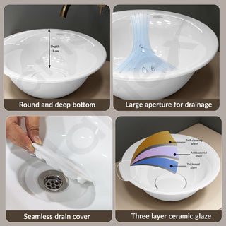 Plantex Ceramic WashBasin/Tabletop Wash Basin/Basin for Bathroom/Kitchen/Home/Office - (White - 16 x 16 x 6 Inch)
