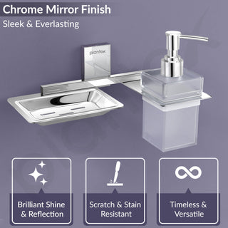 Plantex 304 Grade Stainless Steel Soap Dish with Liquid Soap Dispenser/Holder for Bathroom & Lavatory/Bathroom Accessories (Chrome)