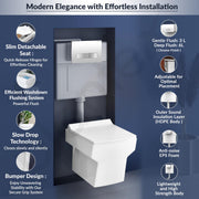 Plantex Ceramic Commode with Conceal Flush Tank/Wall Hung Commode with Dual Flush Tank/Tank with all internal accessories/Square Toilet with Soft Closing Toilet Seat â€“ (White)