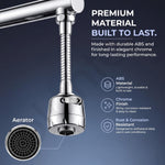Plantex Water Saving Kitchen Tap Extender/2 Mode ABS Flexible Tap Extension With Aerator/360° Neck Rotation -(Chrome, APS-N-3)