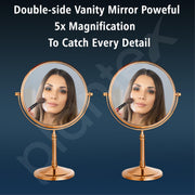 Plantex Stainless Steel Magnifying Tabletop Round Mirror/Shaving Mirror For Bathroom/Zoom Mirror For Bathroom/Makeup Mirror With Stand/Shaving Mirror Magnifying/Dual-Side 360 Swivel Mirror- Rose Gold