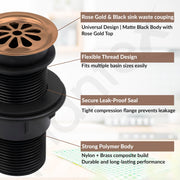 Plantex Brass with Nylon 6 inch Full Thread Waste Coupling for Wash Basin/Coupling for Sink - Pack of 1 (BH-1116, Rose Gold)