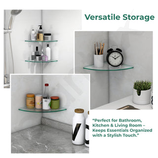 Plantex Glass Corner Shelf for Bathroom/Kitchen Glass Shelf/Glass Corner Shelf for Bathroom (Transparent - 9x9 inches - Pack of 3)