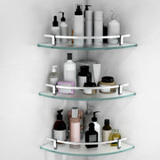 Plantex Premium Frosted Glass Corner/Shelf for Bathroom/Wall Shelf/Storage Shelf - (12x12 in,Chrome-Pack of 3)