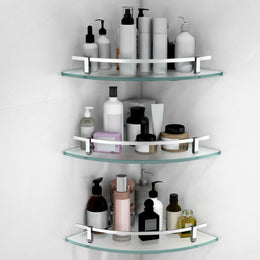 Plantex Premium Frosted Glass Corner/Shelf for Bathroom/Wall Shelf/Storage Shelf - (12x12 in,Chrome-Pack of 3)