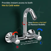 Plantex Brass Spindle Kitchen Mixer Tap/Sink Mixer Tap Hot and Cold with Wall Flange and Teflon Tape/Kitchen Sink Tap -(MKS-1278-Chrome)