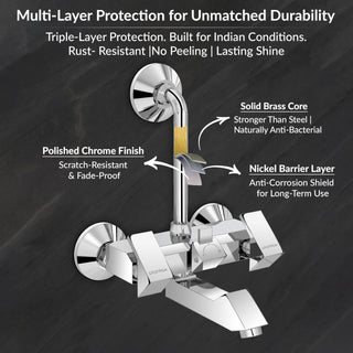 Plantex Brass Wall Mixer for Bathroom with L-Bend Connector for Overhead Shower/Mixer Tap/Wall Mixer for Bathroom 2 in 1 with 7-Year Manufacturer's Warranty- (Pri-318-Chrome)