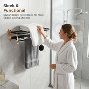 Plantex Towel Rack for Bathroom/Aluminium Towel Holder/24inch Towel Hanger/Bathroom Accessories - Pack of 1 (Black & Gold)