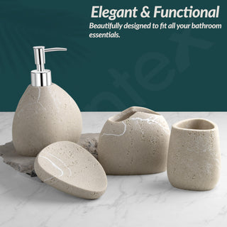 Plantex Polyresin Bathroom Accessories Set Soap Dispenser/Toothbrush Holder/Tumbler Holder/Soap Dish - 4 Piece(906)