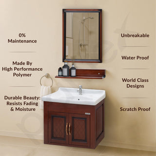 Plantex Unbrekable Bathroom Vanity Cabinet & Washbasin Set/Washbasin with Cabinet/Basin Cabinet for Bathroom with Mirror (Brown)