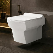 Plantex Commode for Toilet/Ceramic Western Toilet/Square Wall Hung Commode with Soft Closing Toilet Seat - P Trap Outlet - (White)