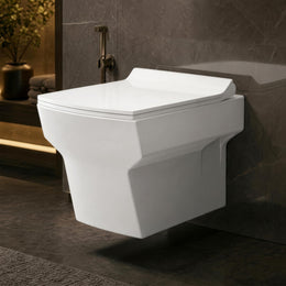 Plantex Commode for Toilet/Ceramic Western Toilet/Square Wall Hung Commode with Soft Closing Toilet Seat - P Trap Outlet - (White)