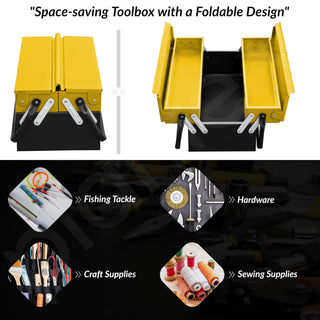 Plantex Metal Tool Box for Home Use/3 Cabinet Empty Tool Kit Box With Large Capacity & Strong Handle/Tools Box/Tool Organizer for Essential Tools - (Yellow & Black)