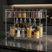 Plantex Stainless Steel 2-Tier Tiered Shelf Table Mount Kitchen Organizer/Spice Rack/Multipurpose Storage Stand/Racks For Kitchen (Chrome)