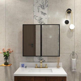 Plantex Aluminium Framed Bathroom Mirror with Storage/Double Door Heavy-Duty Steel Body Bathroom Shelf for Wall with Mirror - 18x18 Inch, Black