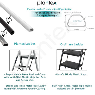 Plantex Steel Ladder for Home/Strong Foldable Wide 4 Step Ladder/Anti-Skid 4 Step Ladder - (Apex - White)