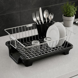 Plantex Dish Drying Rack/Stainless Steel Dish Drainer with Drainer Tray for Kitchen/Vessel Drainer Basket for Utensils/Plate Drying Rack - Chrome (39 X 31.5 X 15 Cm)