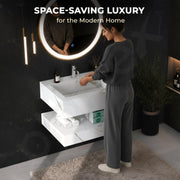Plantex Floating Vanity/Slab Tile Vanity with Washbasin for Bathroom/Wall Mount Cabinet with Sink - (Culcutta Gold - 60 X 45 cm)
