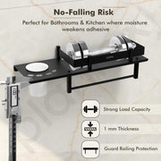Plantex Stainless Steel 3in1 Multipurpose Bathroom Shelf/Rack/Towel Hanger/Tumbler Holder/Bathroom Accessories (15 x 6 Inches-Matt Black)