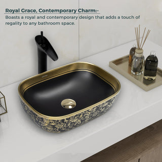Plantex Designer Ceramic Basin/Table Top Wash Basin for Bathroom/Countertop Vessel Sink - Indo-European Collection (EQTT-466, 18 x 13 x 5.5)