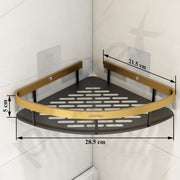 Plantex Corner Shelf for Bathroom Wall Mount/Aluminium Kitchen Corner Stand for Wall with Golden Railing & Magic Stickers/Bathroom Accessories Self Adhesive (9x9 inches, Gold & Black) - Pack of 2