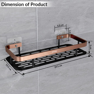 Plantex Self Adhesive Bathroom Shelf for Wall/Stainless Steel Rack with Aluminium Railing & Magic Stickers/Bathroom Organiser - Pack of 3 (12x5 inches, Copper & Black)