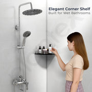 Plantex Glass Corner Shelf for Bathroom/Bathroom Glass Shelf/Bathroom Corner Shelf/Corner Shelf for Kitchen (Black-9x9 Inches-Pack of 1)