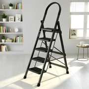 Plantex Steel Ladder for Home/Strong Foldable Wide 5 Step Ladder/Anti-Skid 5 Step Ladder - (Apex - Black)
