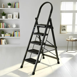 Plantex Steel Ladder for Home/Strong Foldable Wide 5 Step Ladder/Anti-Skid 5 Step Ladder - (Apex - Black)