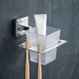 Plantex 304 Grade Stainless Steel Toothbrush Holder/ABS Toothpaste Stand/Tumbler Holder for Bathroom - Decan (Chrome)