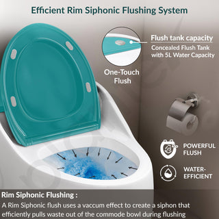 Plantex Ceramic Western Commode/Floor Mount Commode for Toilet/Rimless Siphonic One Piece Western Toilet- S Trap Outlet (White & Ocean Blue)