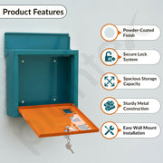 Plantex GI Steel Letter Box/Complaint Box/Small Suggestion Box for Office/Post Box for Home/Wall Mount Mail Box - (Green & Orange)