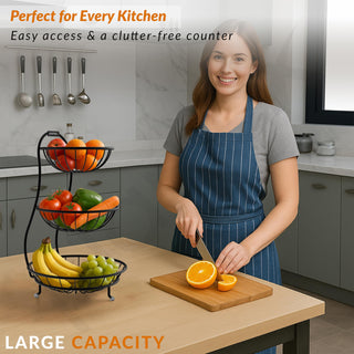 Plantex Elegant High Grade Steel 3-Tier Fruit & Vegetable Basket For Dining Table/Kitchen-Big Size(Black),Solid, 12 liter