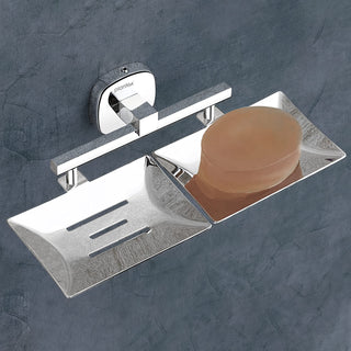 Plantex 304 Grade Stainless Steel Double Soap Dish/Soap Case/Soap Holder/Soap Stand for Bathroom Accessories - Maxx (Chrome)