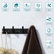 Plantex Aluminum Hook Rail with L-Shape Hooks for Walls of Bathroom/Kitchen–Hook Rail Bar for Clothes/Towel/Keys-Pack of 3 (4 Hooks, Black)