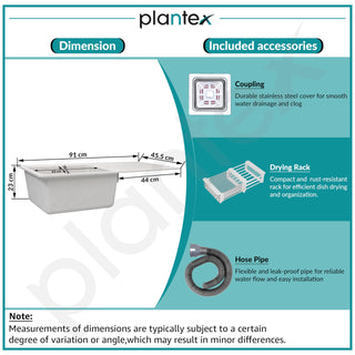 Plantex Quartz Single Bowl Kitchen Sink/Sink for Kitchen with Drain Board/Undermount/Top Mounted (Mosaic Grey-36X18 Inches)
