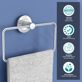 Plantex Stainless Steel Towel Ring for Bathroom/Wash Basin/Napkin-Towel Hanger/Bathroom Accessories (Chrome-Rectangular) - Pack of 2