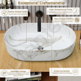 Plantex Ceramic Wash Basin/Oval Tabletop Basin for Bathroom/Washbasin Sink for Home/Office (Glossy White - 21 x 14 x 6 Inch)