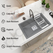 Plantex Kitchen Sink/Quartz Single Bowl Kichen Sink with Hose Pipe and Square Coupling/Under Mount Kitchen Sink - (Grey, 16 x 18 inch)