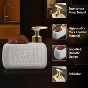 Plantex Ceramic Soap Dispenser with Scruber/Liquid Soap Dispenser/Sink Dish Washing Soap Dispenser Set/Soap Dispenser for Wash Basin Ceramic - Bathroom Accessories