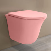 Plantex Imported Commode for Toilet/Ceramic Wall Hung Western Toilet/Rimless Washdown Flush Commode with Soft Closing Toilet Seat - P Trap Outlet (1167 - Secura Pink)
