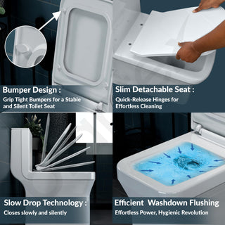 Plantex Platinum Ceramic Commode/S Trap One Piece Western Toilet/Rim Washdown Flush Commode with Soft Close Toilet Seat Cover (White)