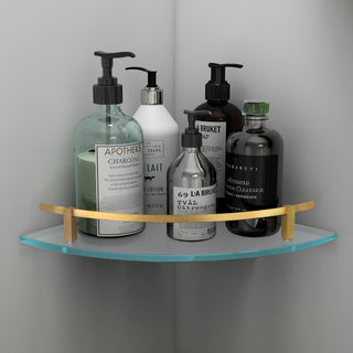 Plantex Premium Frosted Glass Corner/Shelf for Bathroom/Wall Shelf/Storage Shelf (9x9 Inches) - Pack of 1 (Brass Antique)