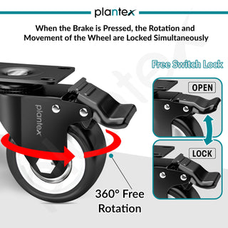 Plantex 1.5 Inch Caster Wheel/Heavy Duty Soft PU Swivel Caster Wheels with 360 Degree No Noise/Wheels for Furniture/Trolley Cart/Sofa/Table - Black - Set of 4 (2 with Brakes & 2 Without)