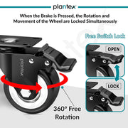 Plantex 1.5 Inch Caster Wheel/Heavy Duty Soft PU Swivel Caster Wheels with 360 Degree No Noise/Wheels for Furniture/Trolley Cart/Sofa/Table - Black - Set of 4 (2 with Brakes & 2 Without)