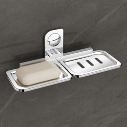 Plantex Dream Stainless Steel Double Soap Dish Stand for Bathroom & Kitchen/Soap Dish/Bathroom Accessories - Wall Mounted - Chrome (Pack of 1)
