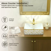 Plantex Table Top Wash Basin For Bathroom/Designer Ceramic Basin/Countertop Vessel Sink Basin - Indo-European Collection (19 x 15 x 5.5 Inch)