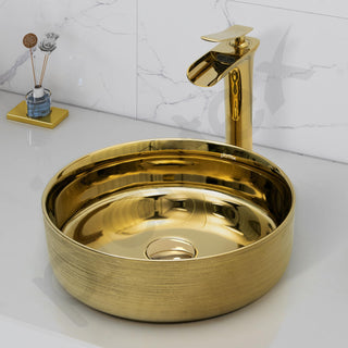 Plantex Ceramic Washbasin/Tabletop Wash Basin/Countertop Vessel Sink for Bathroom/Livingroom Decor - Indo-European Collection (Gold,14.4 x 14.4 x 5 Inch)